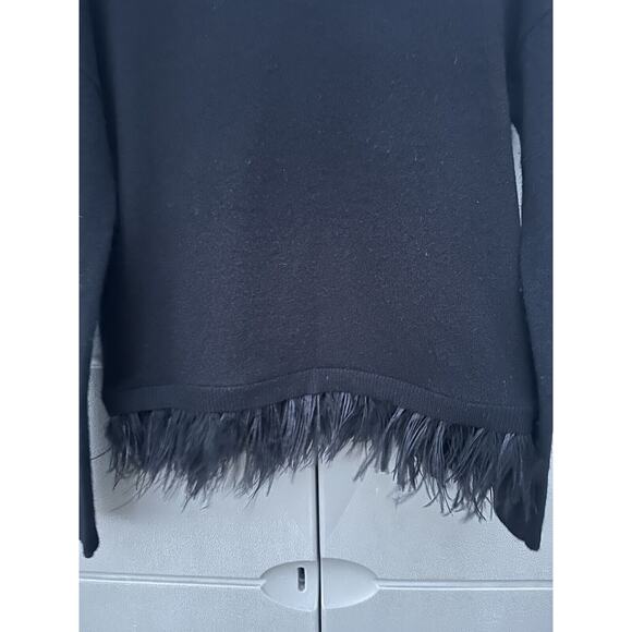 C by Bloomingdale's Black Ostrich Feather Trim Cashmere Crewneck Sweater Sz S - Picture 13 of 15